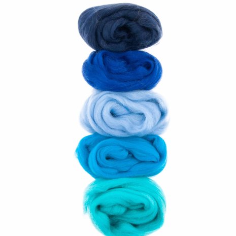 Lontwol Kleursetje 5 Blauw-Turquoise Lontwol Kleursetje 5 Blauw-Turquoise
