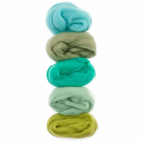 Lontwol Kleursetje 6 Turquoise-Groen Lontwol Kleursetje 6 Turquoise-Groen