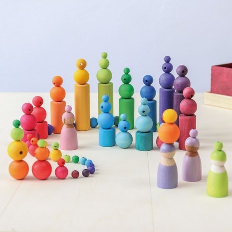 Grimm's 120 Kleine Houten Kralen Pastel Grimm's 120 Kleine Houten Kralen Pastel