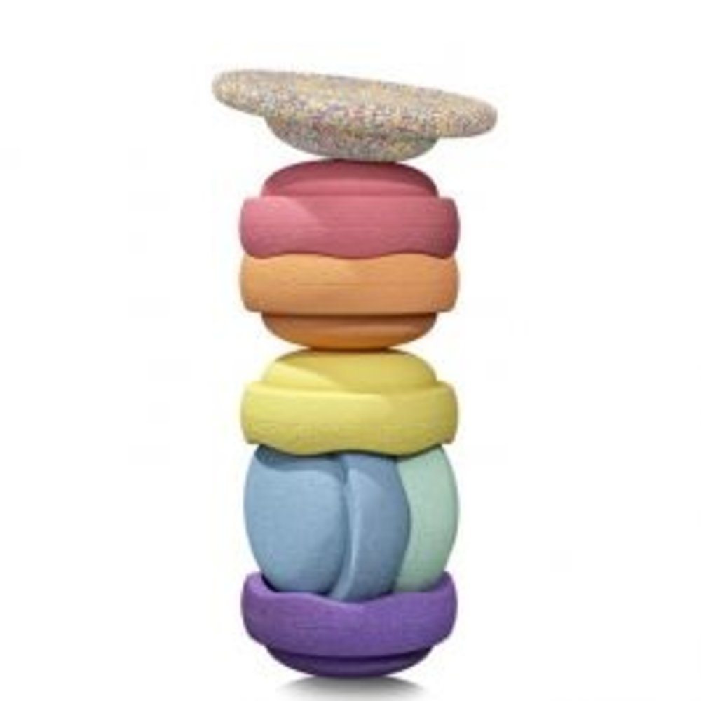 Stapelstein Rainbow Pastel Set met Confetti Balance board Poppedijn