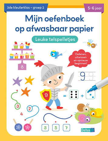 Deltas Mijn oefenboek op afwasbaarpapier - Leuke telspelletjes (5-6 jaar) Deltas Mijn oefenboek op afwasbaarpapier - Leuke telspelletjes (5-6 jaar)