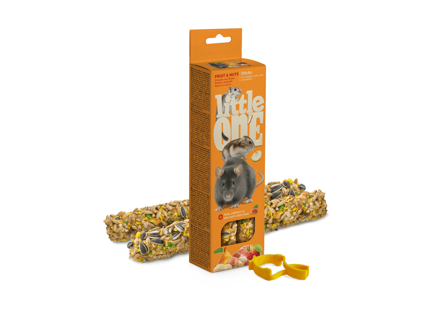 Little One Stick da sgranocchiare per criceti, ratti, topi e gerbilli con frutta e noci, 2x60 g