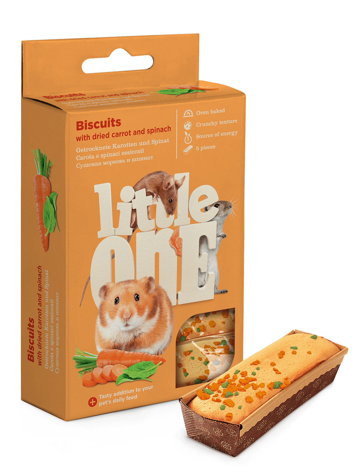 Little One Biscotti con carota secca e spinaci per piccoli animali, 5x7 g