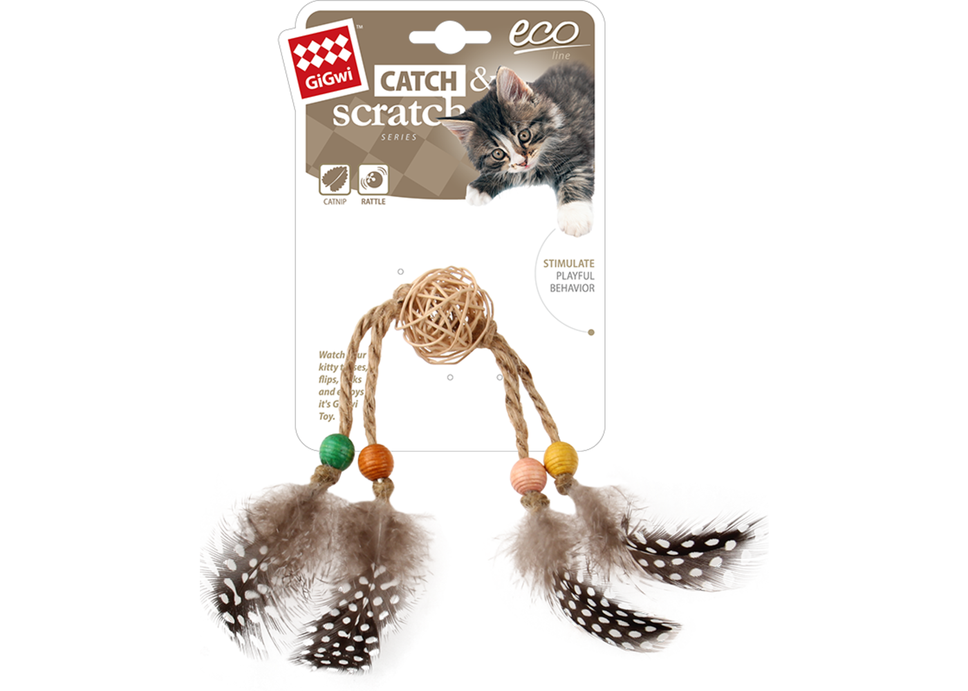 GiGwi  ECO LINE Hochet de bois avec plumes