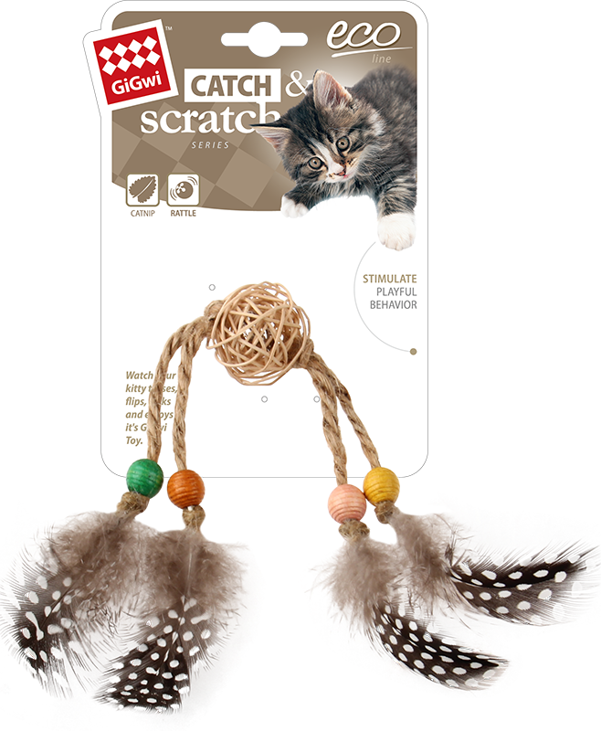 GiGwi  ECO LINE Hochet de bois avec plumes