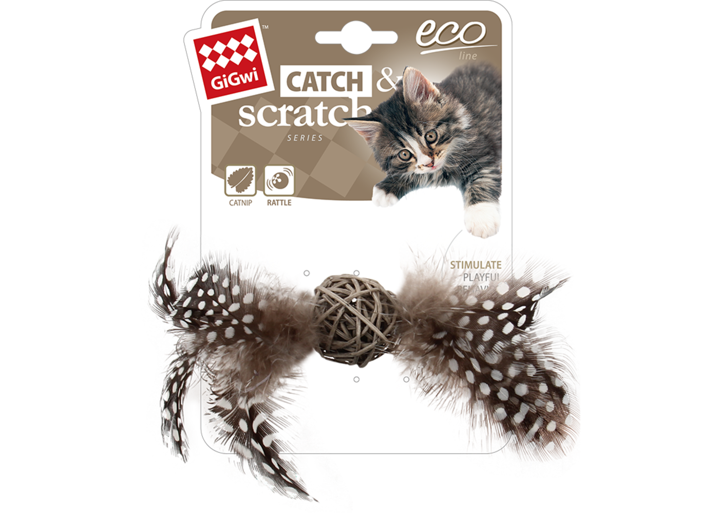 GiGwi  ECO LINE Hochet de bois avec plumes
