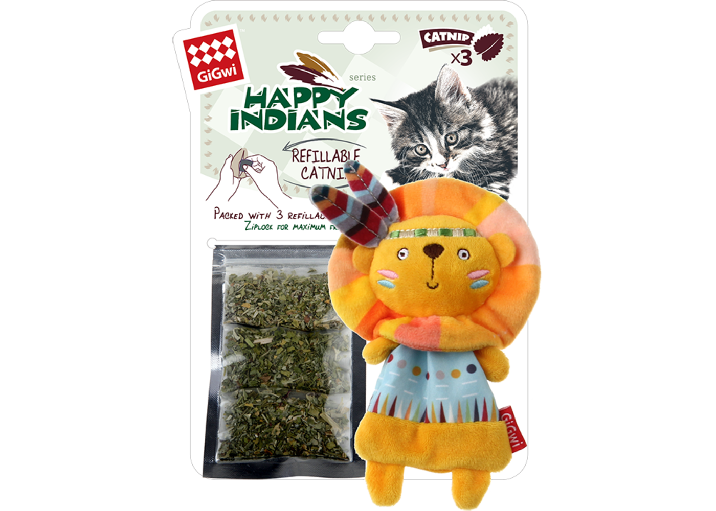 GiGwi HAPPY INDIANS Refillable Catnip Lion