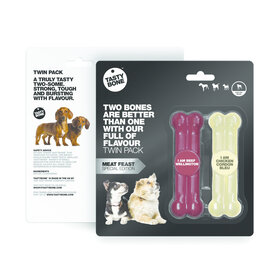 Tasty Bone Jouet Twinpack viande - boeuf Wellington et poulet Cordon Bleu