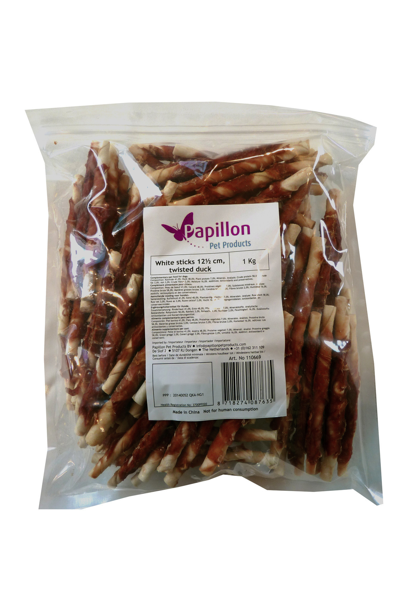 Papillon Pet Products Rotolo bianco con anatra