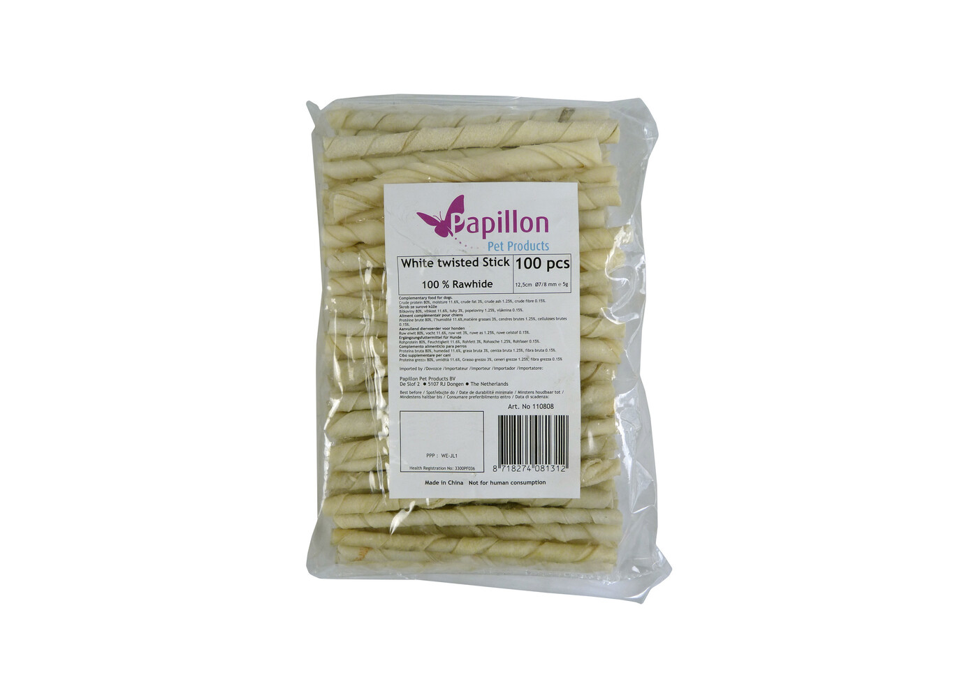Papillon Pet Products 100 bastoncini arrotolabili bianchi