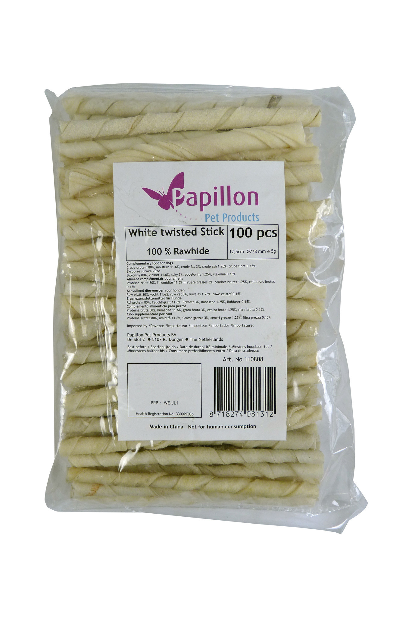 Papillon Pet Products 100 bastoncini arrotolabili bianchi