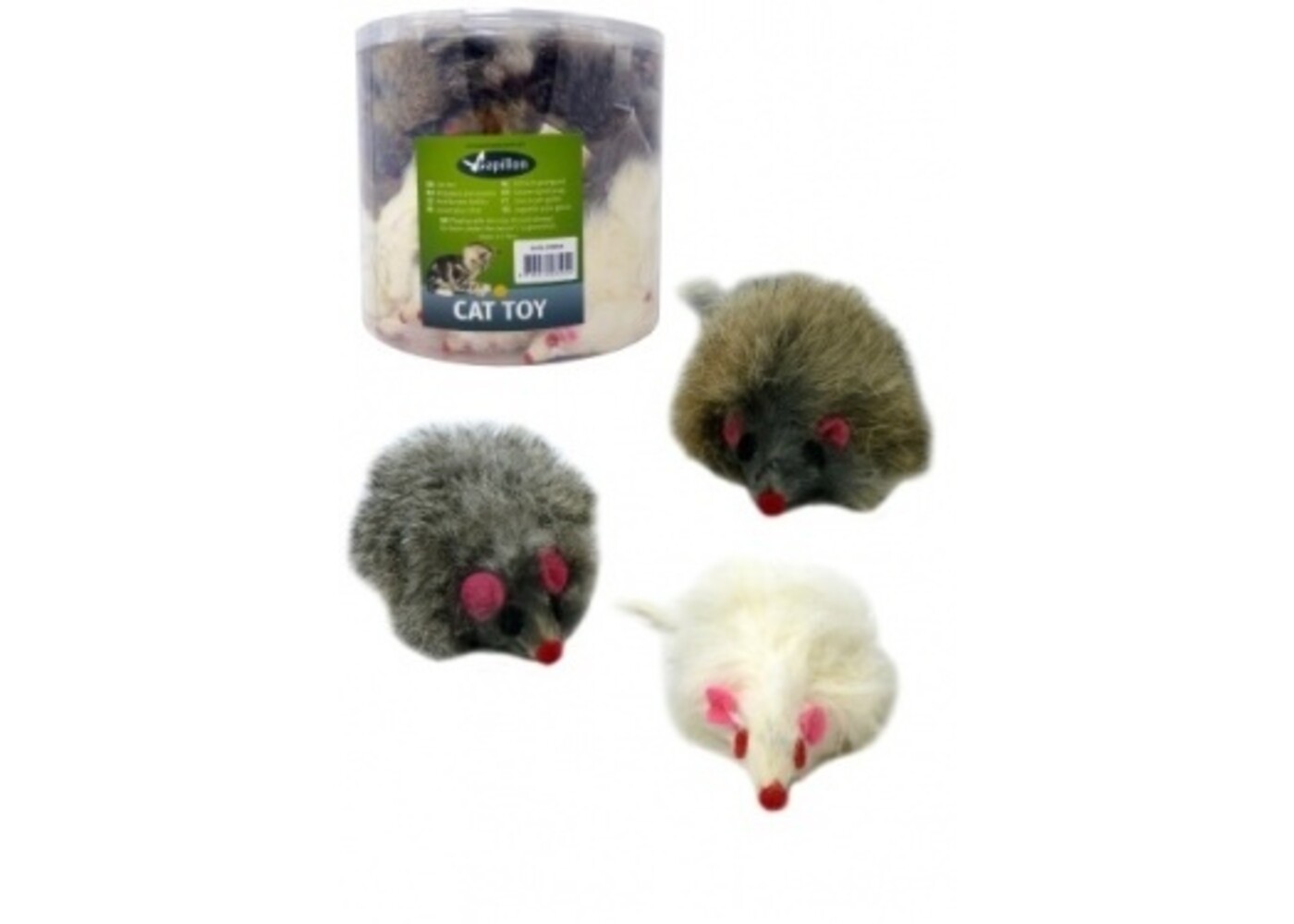 Papillon Pet Products Topo con sonaglio a pelo lungo naturale 9cm.bianco e grigio