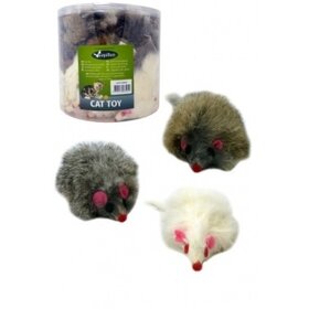 Papillon Pet Products Maus mit Rassel lange natürliche Haare 9cm.weiß & grau