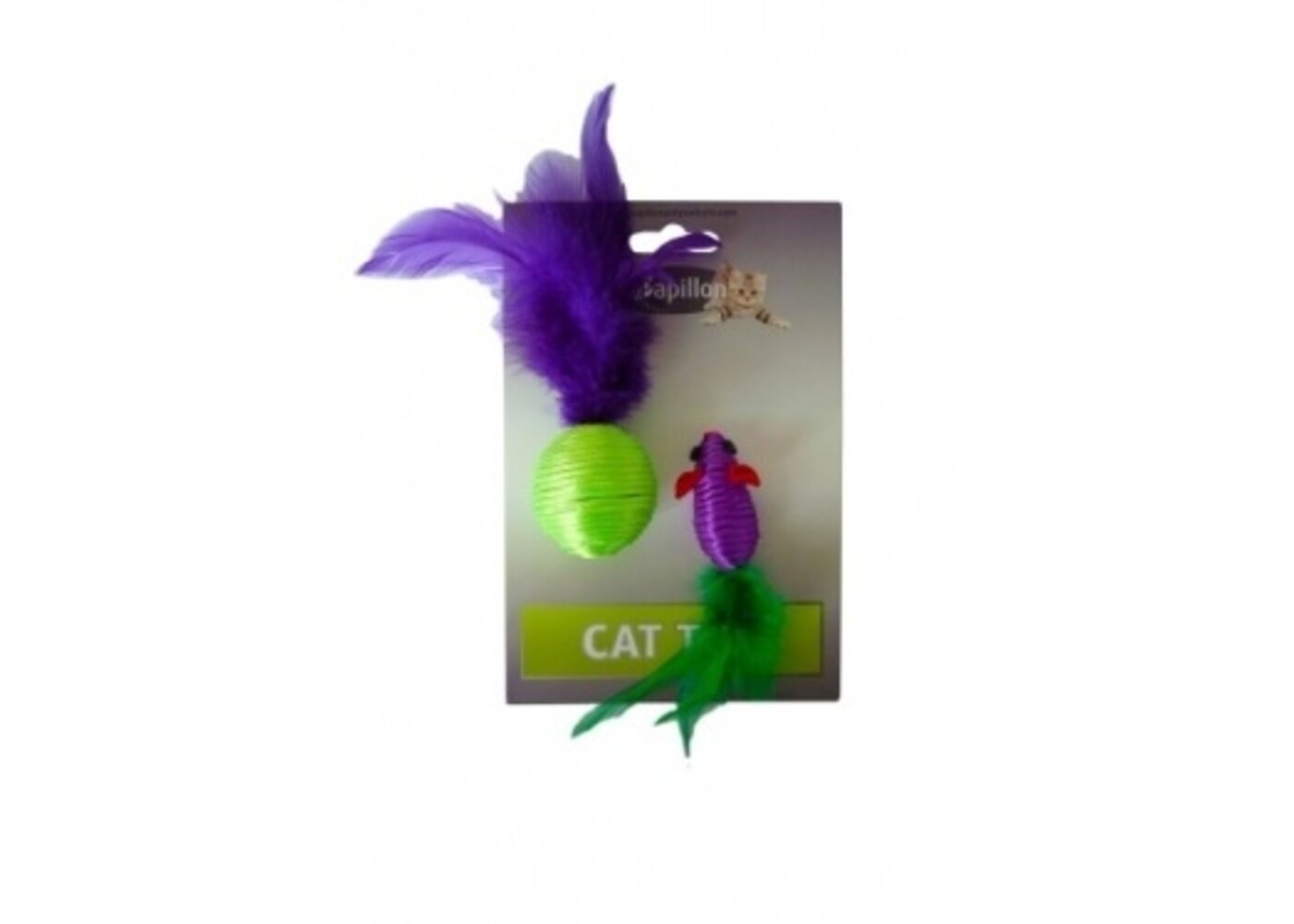 Papillon Pet Products Topo di 5 cm e palla di 4 cm con molla su cartoncino