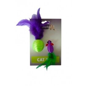 Papillon Pet Products Topo di 5 cm e palla di 4 cm con molla su cartoncino