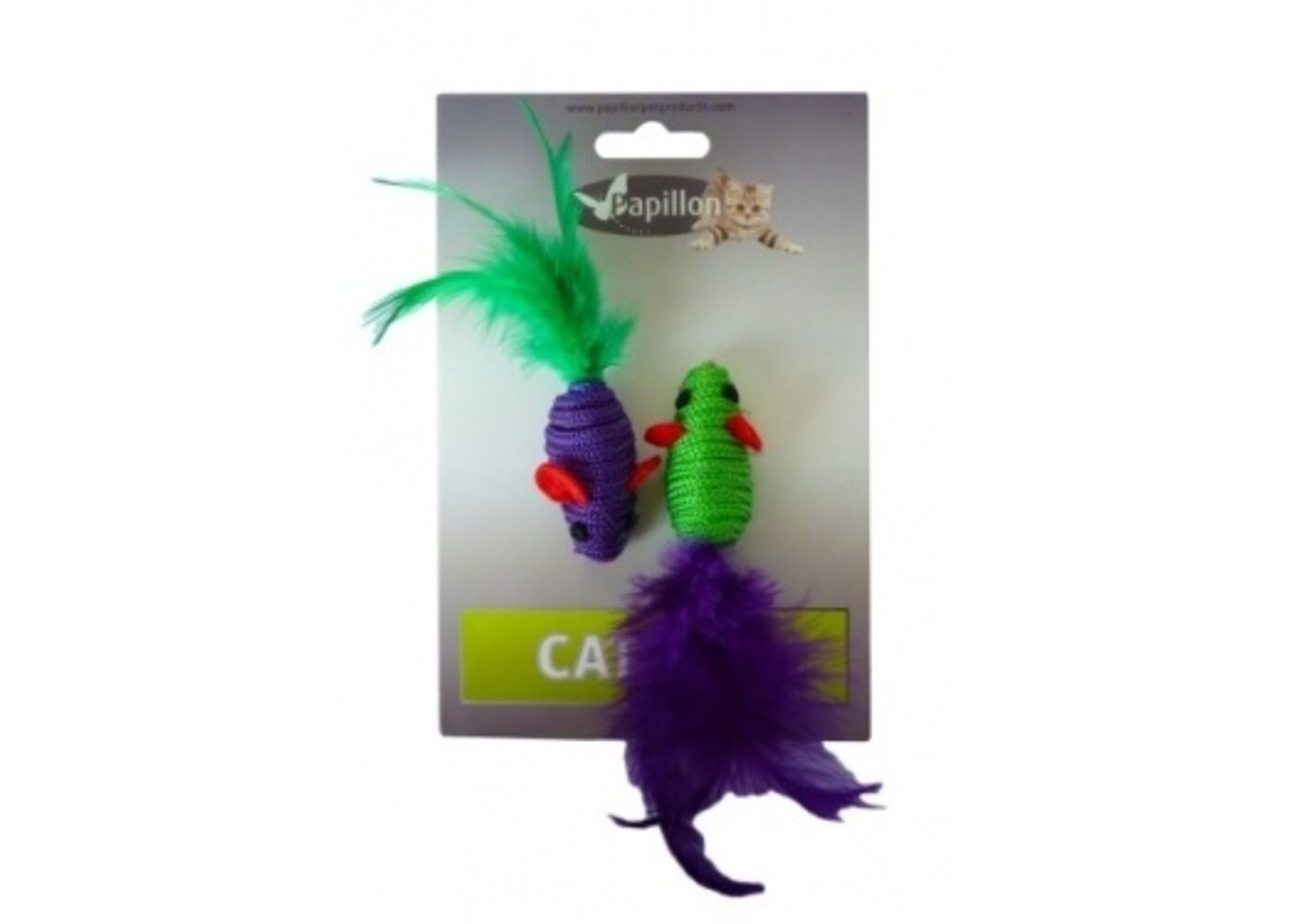 Papillon Pet Products Topo di 5 cm con piuma su cartoncino