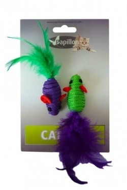 Papillon Pet Products Topo di 5 cm con piuma su cartoncino