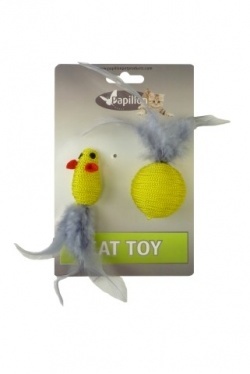 Papillon Pet Products Topolino glitterato di 5 cm e palla glitterata di 4 cm con piuma su cartoncino