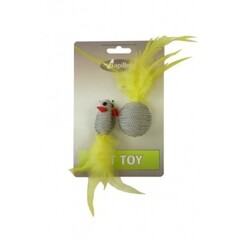 Papillon Pet Products Topolino glitterato di 5 cm e palla glitterata di 4 cm con piuma su cartoncino