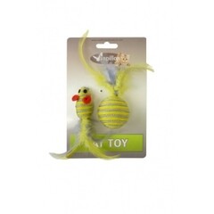 Papillon Pet Products Topolino glitterato di 5 cm e palla glitterata di 4 cm con piuma su cartoncino