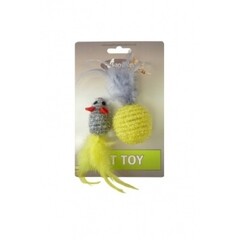 Papillon Pet Products Topolino glitterato di 5 cm e palla glitterata di 4 cm con piuma su cartoncino