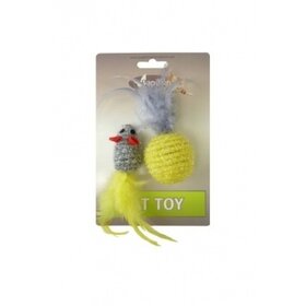 Papillon Pet Products Topolino glitterato di 5 cm e palla glitterata di 4 cm con piuma su cartoncino