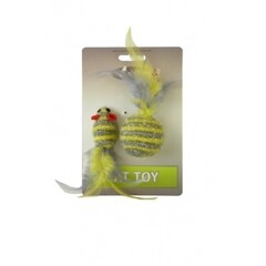 Papillon Pet Products Topolino glitterato di 5 cm e palla glitterata di 4 cm con piuma su cartoncino