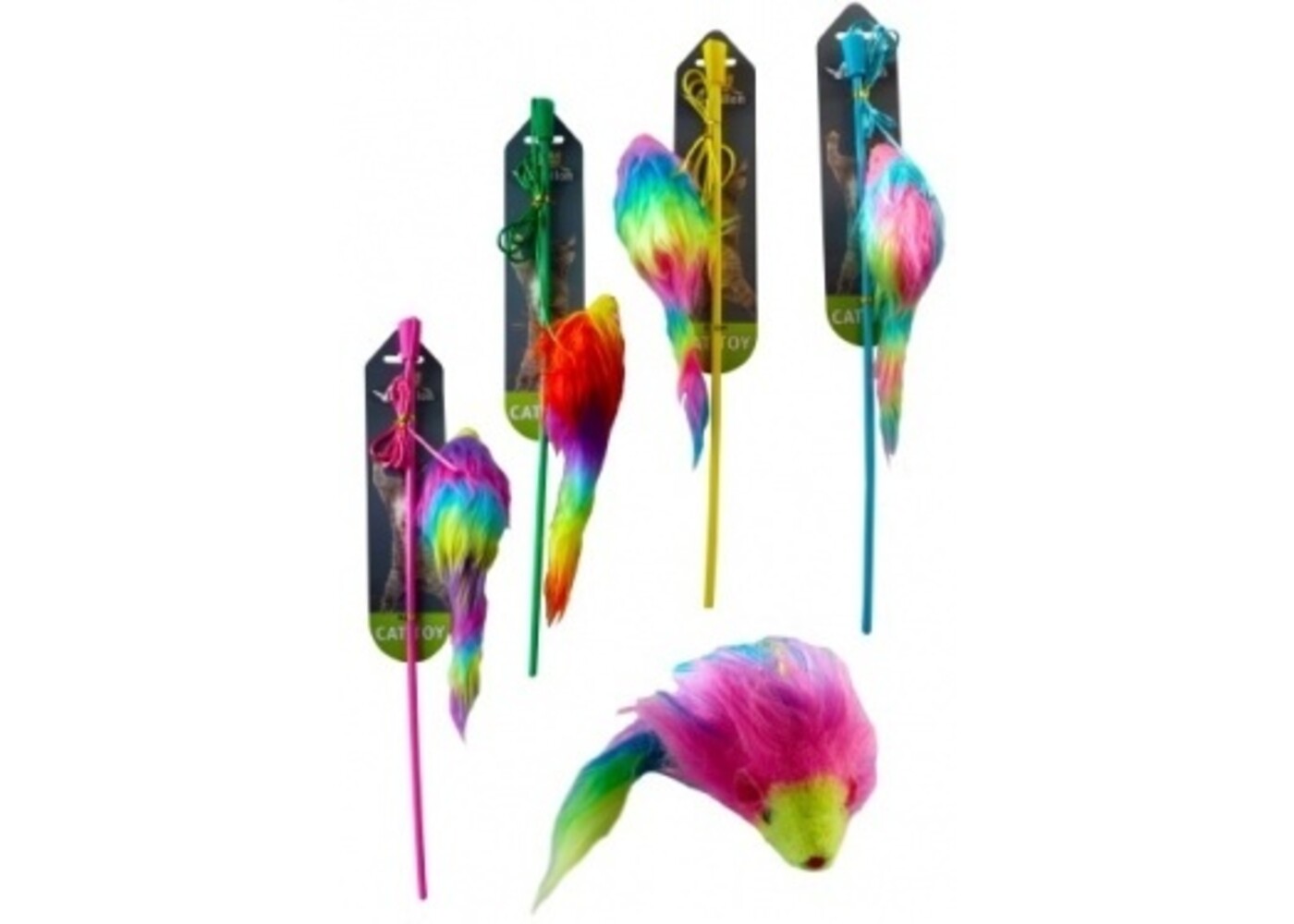 Papillon Pet Products Canna da pesca con topo arcobaleno 9 cm