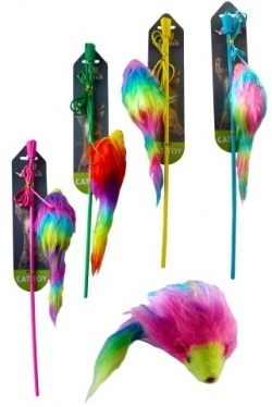 Papillon Pet Products Canna da pesca con topo arcobaleno 9 cm