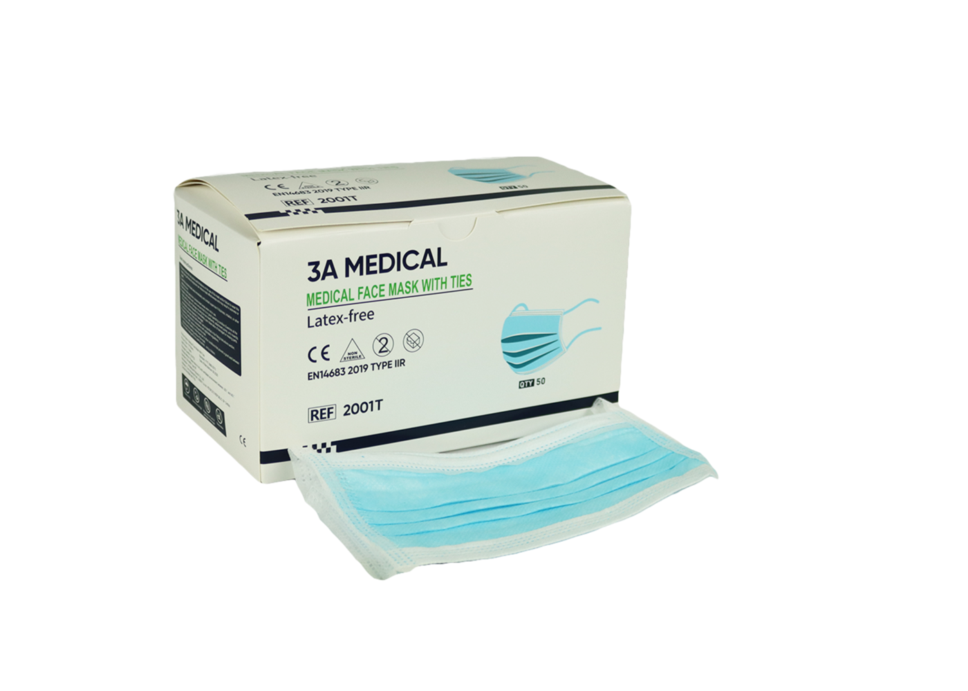 3A Medical Medizinische Mundmasken mit Saiten - 40 Kisten (50 Stcs/Box)