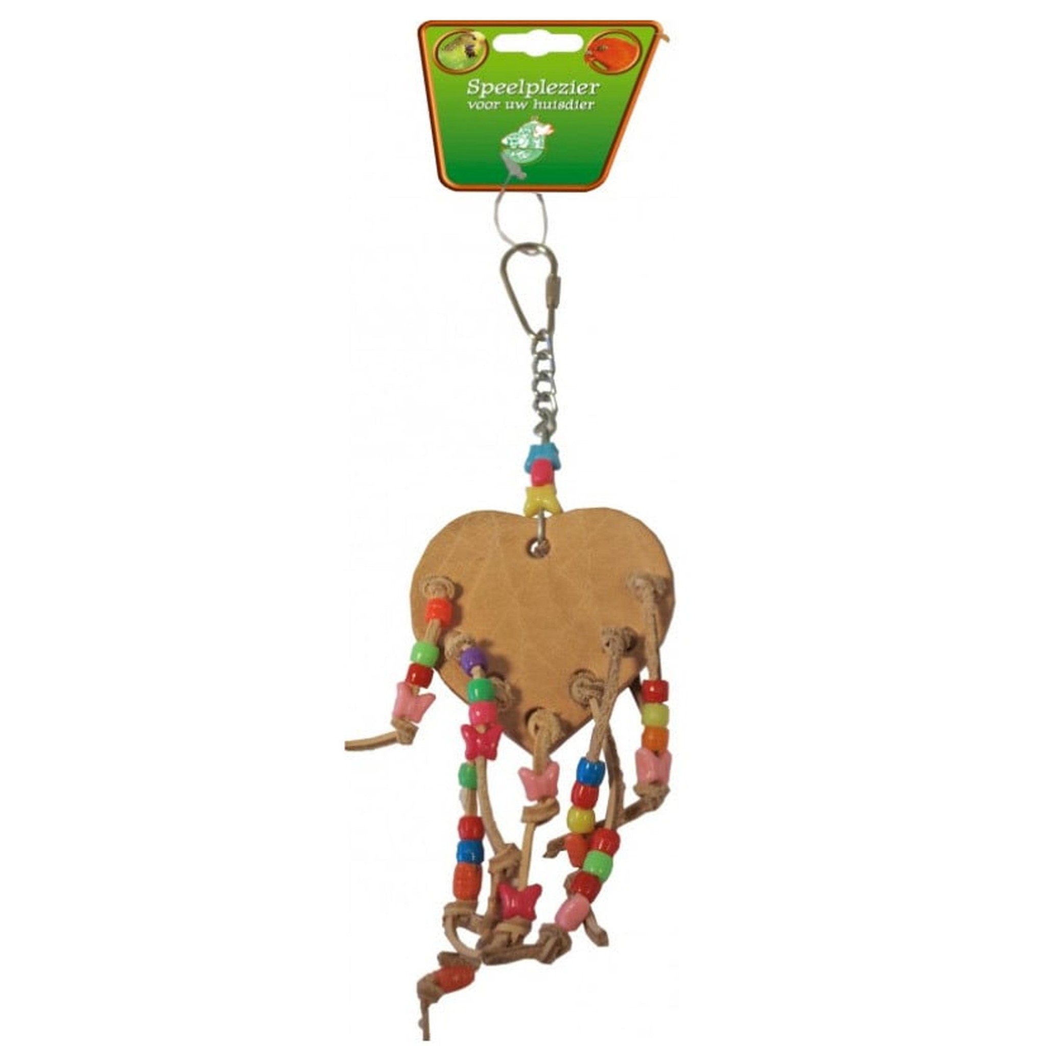 Vogelspeelgoed Lederen Hart met Kralen 18 cm.