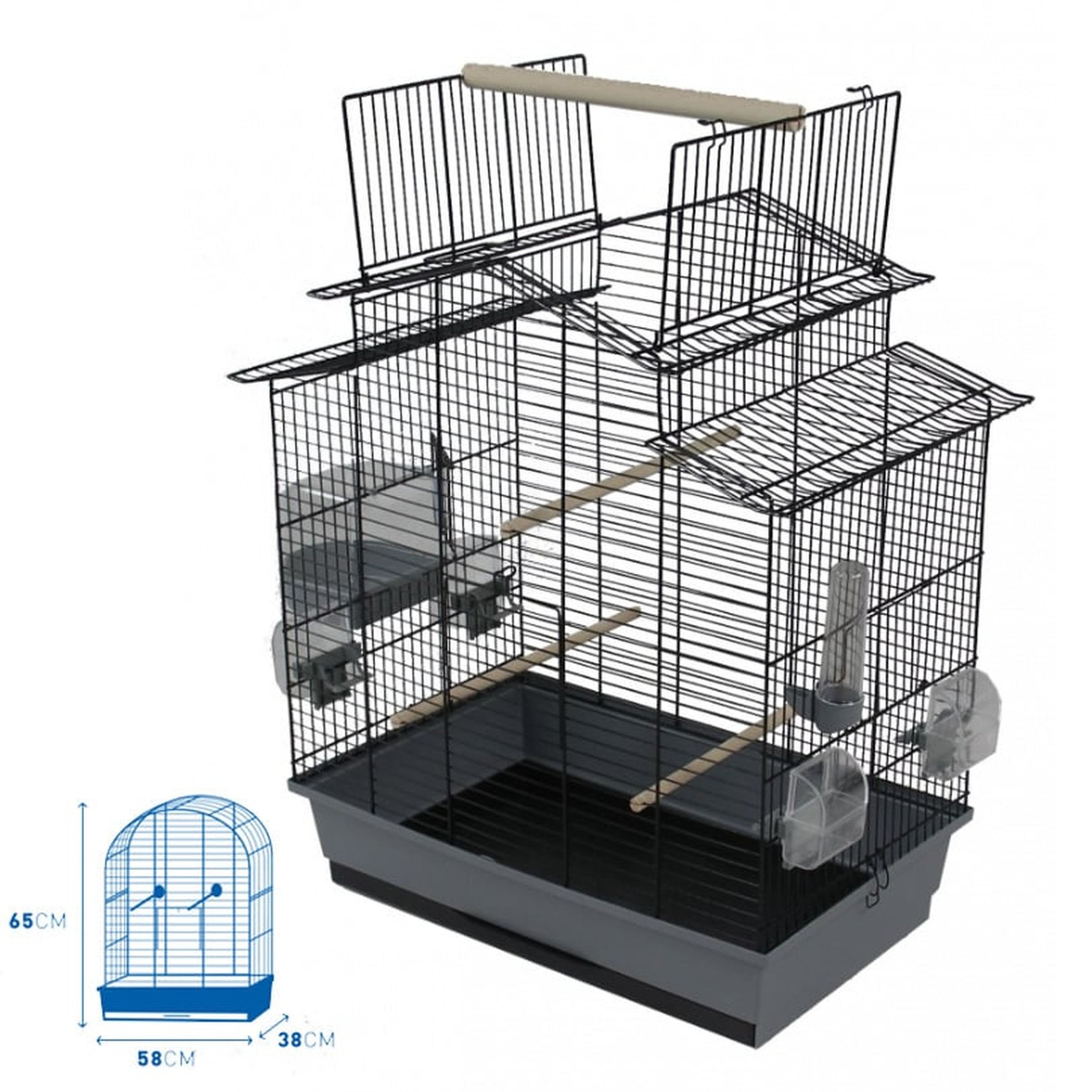 Vogelkooi Iza 58x38x65cm grijs/zwart - Parkietenkooi