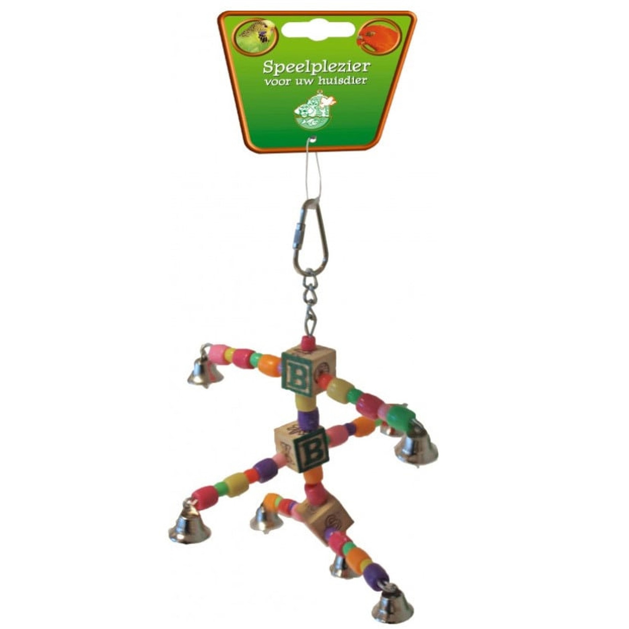 Vogelspeelgoed Triple Arms met kraal en bel 20 cm.
