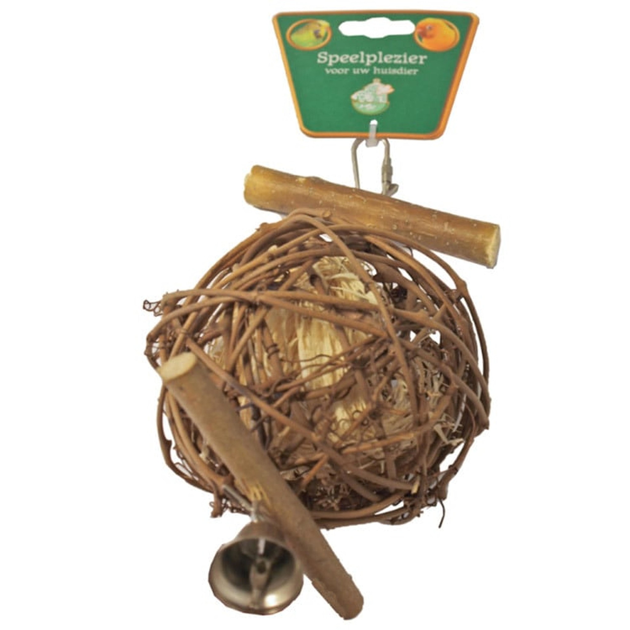 Vogelspeelgoed Stok met Bal en Bel L 22 cm.