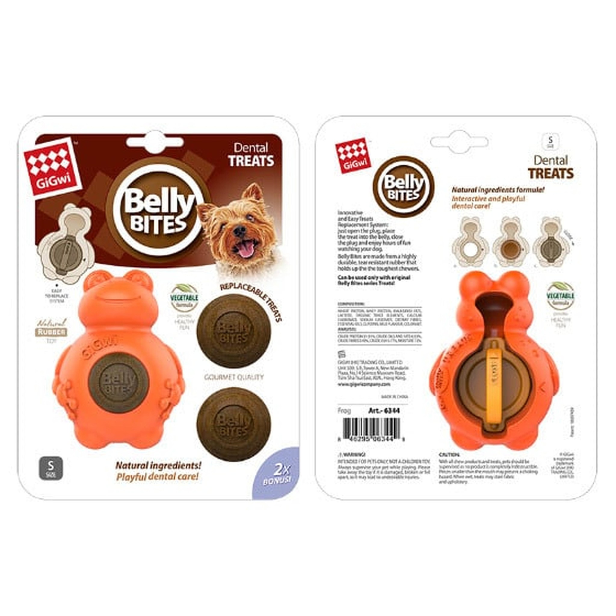J&V Gigwi Belly Bites Frog with replaceble treats S - Groen