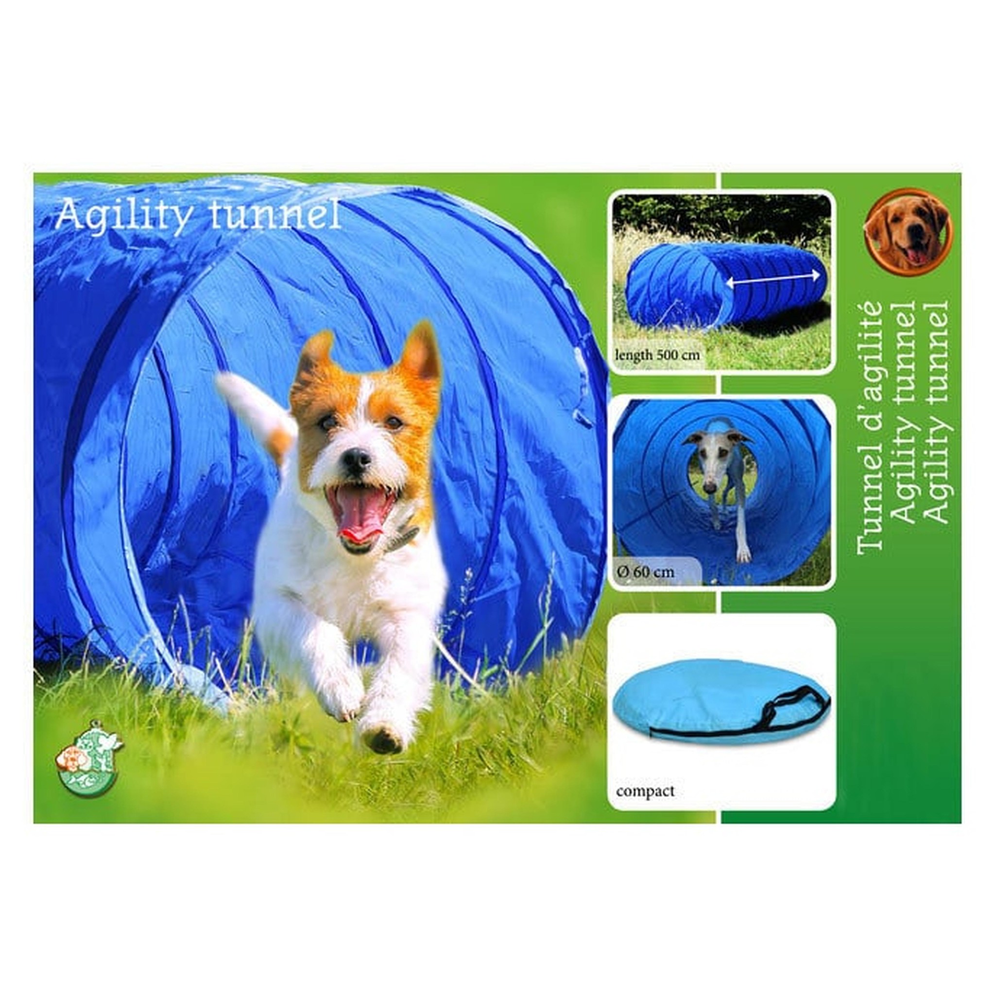 Agility tunnel nylon 500x60 cm bl/zw Honden training winkel voor