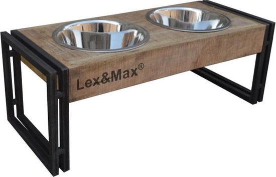 Lex & Max Feeder Oslo -Voerbakken Standaard - RVS bakken 24CM - 67x34x26cm - Hout
