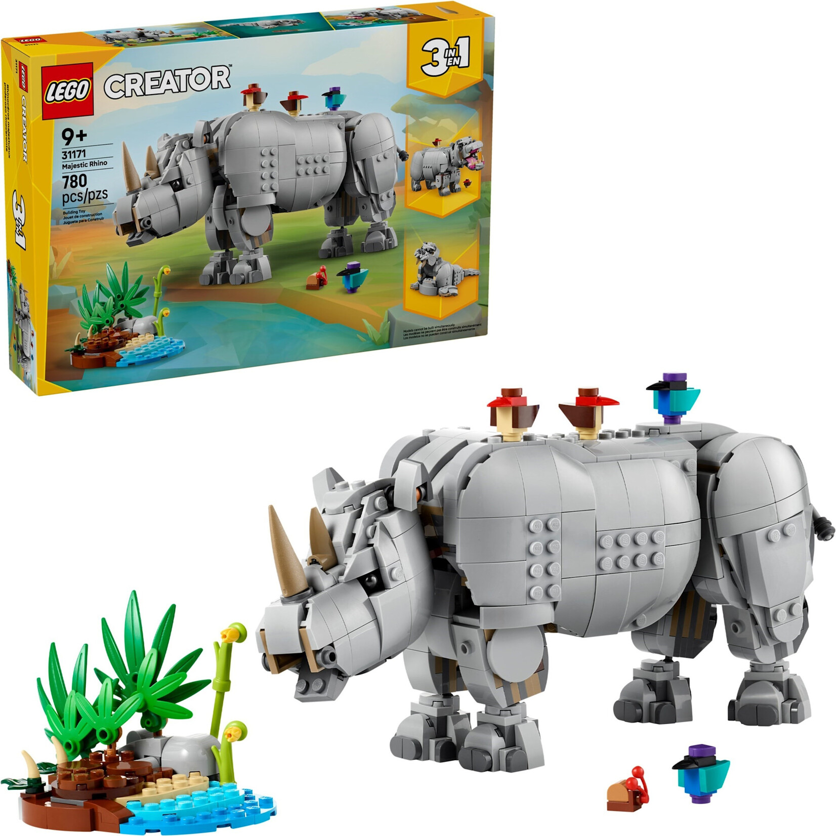 LEGO Wilde dieren: machtige neushoorn met vogels - 31171
