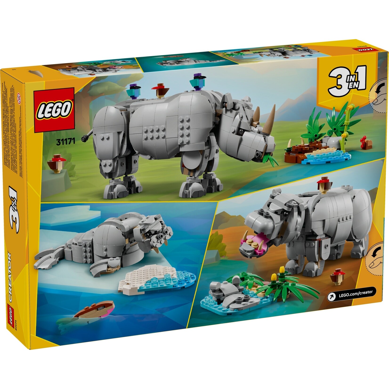 LEGO Wilde dieren: machtige neushoorn met vogels - 31171