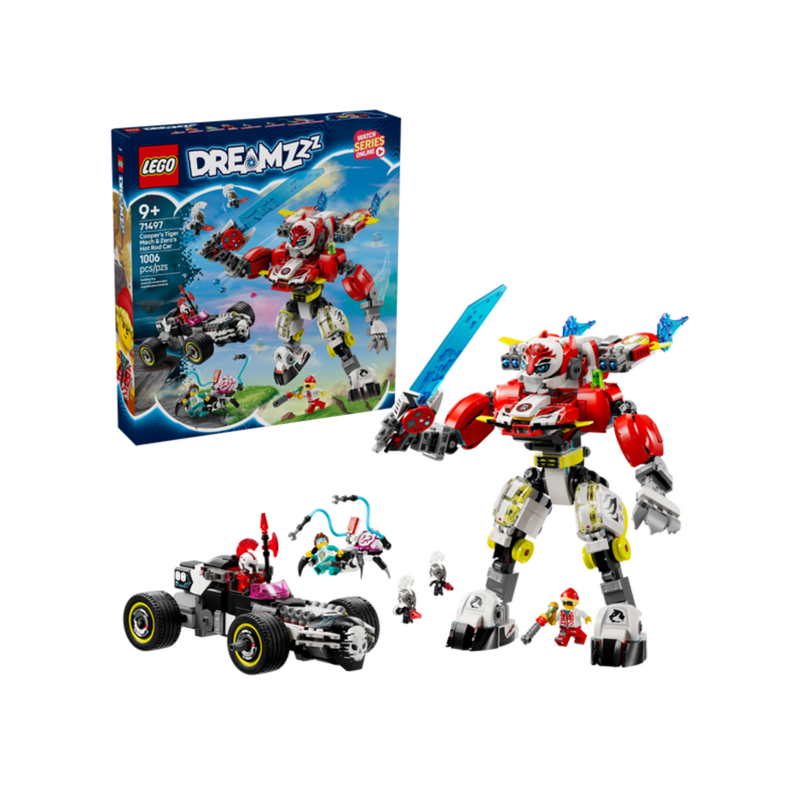 LEGO Coopers tijgermecha en Zero's hot rod auto - 71497