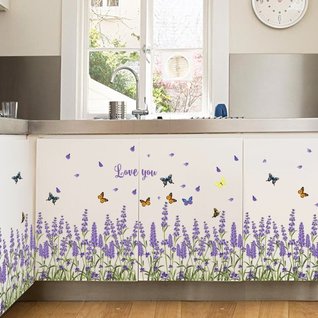 Muursticker lavendel bloemen strook - plint paars