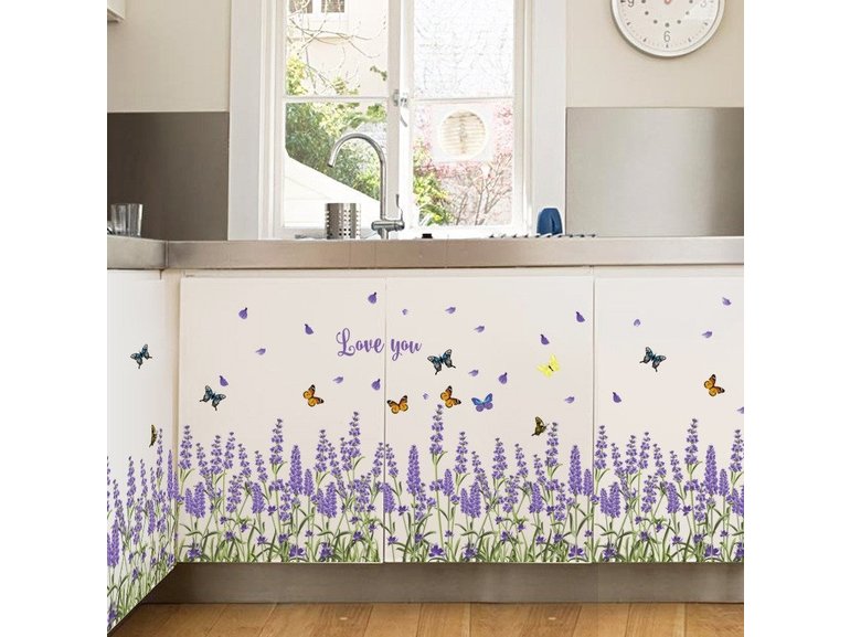 Muursticker lavendel bloemen strook - plint paars