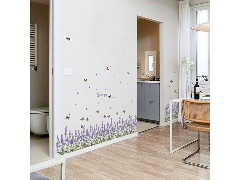 Muursticker lavendel bloemen strook - plint paars