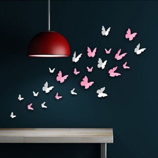 Muursticker 3d vlinders mix wit en roze (24 stuks) Muursticker 3d vlinders mix wit en roze (24 stuks)