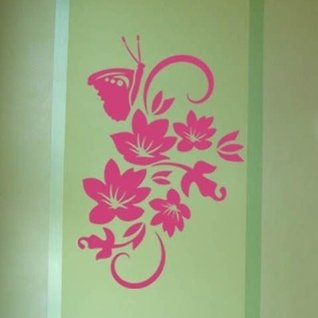 Muursticker bloemen vlinder