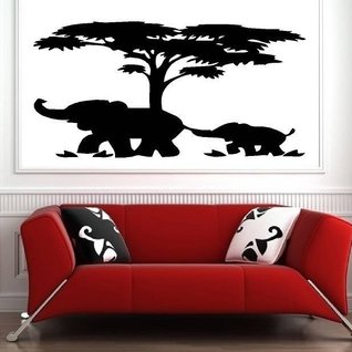Muursticker silhouet jungle safari boom olifant Muursticker silhouet jungle safari boom olifant