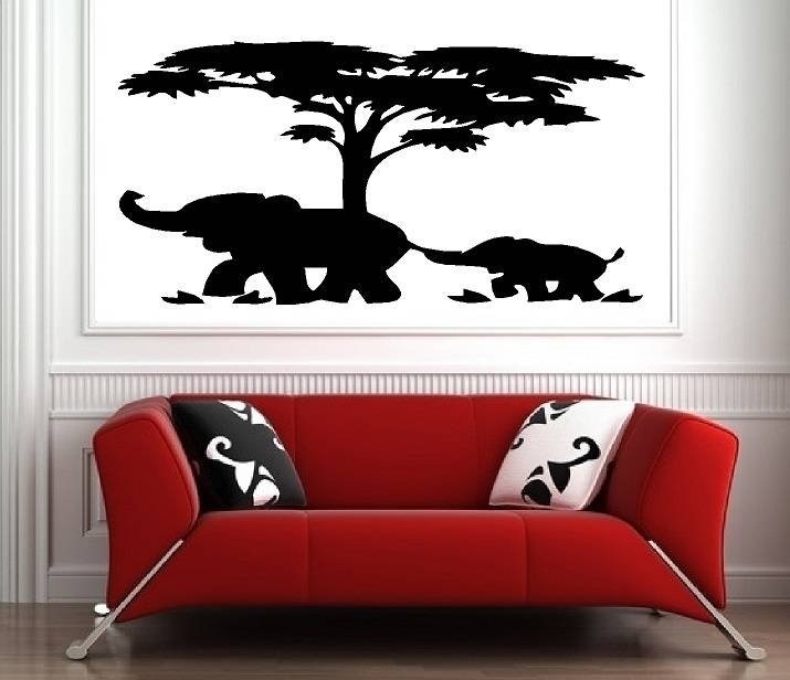 Muursticker silhouet jungle safari boom olifant