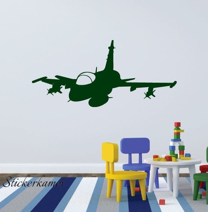 Muursticker vliegtuig straaljager F16 kinderkamer