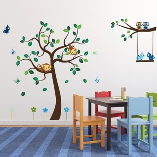 Muursticker boom met tak en dieren XL (jongenskamer) Muursticker boom met tak en dieren XL (jongenskamer)