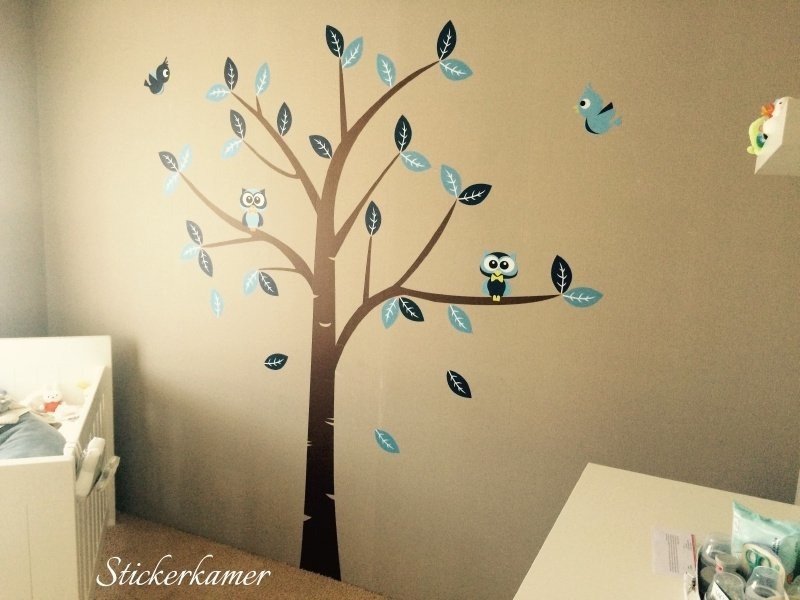 Muursticker boom met uilen en vogels kinderkamer